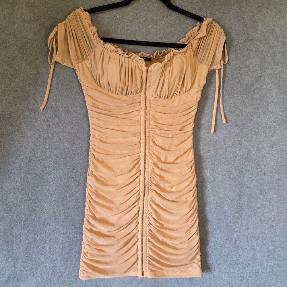 Papaya Ruched Mini Dress Women Small Off Shoulder Hook Eye Coquette Fairy Club